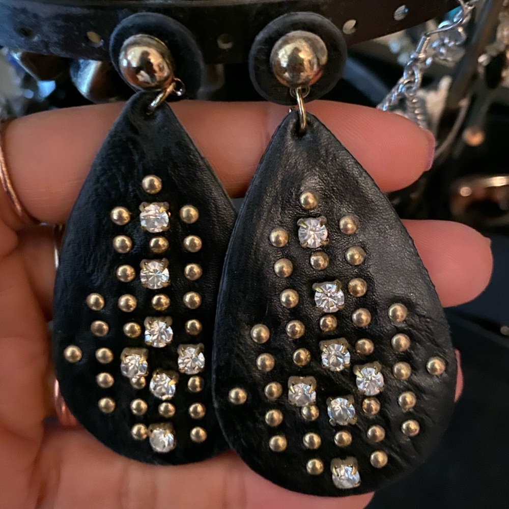 Leather studded statement earrings